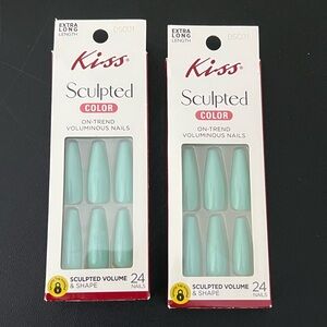 Kiss Sculpted Color Glue-On Nails extra long coffin DCS01 in Aqua/Mint - 2 pack!